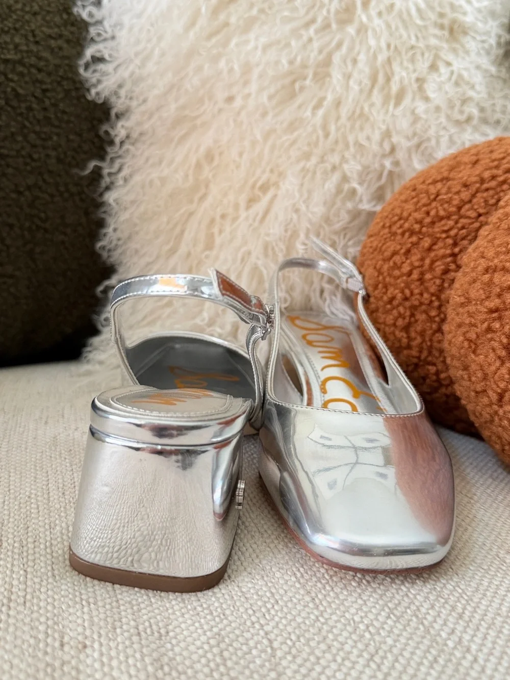 Sam Edelman Silver Metallic Slingback Block Heels